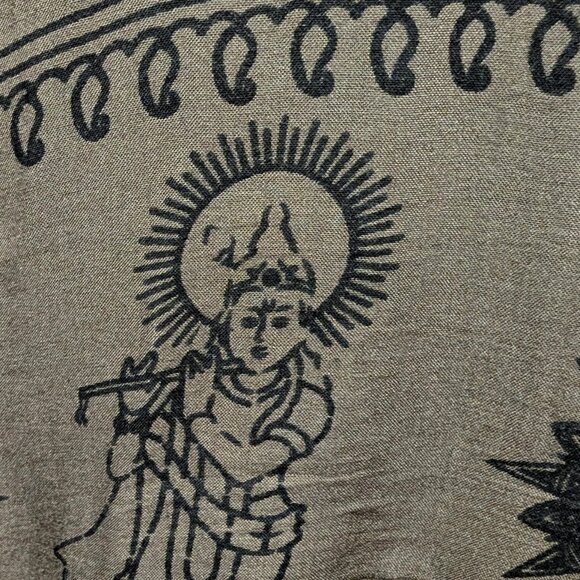 Rhea Womens Size L/XL Olive Green Hindu Ganesh Tie Front Flare Cuff Crop Top - Picture 8 of 11